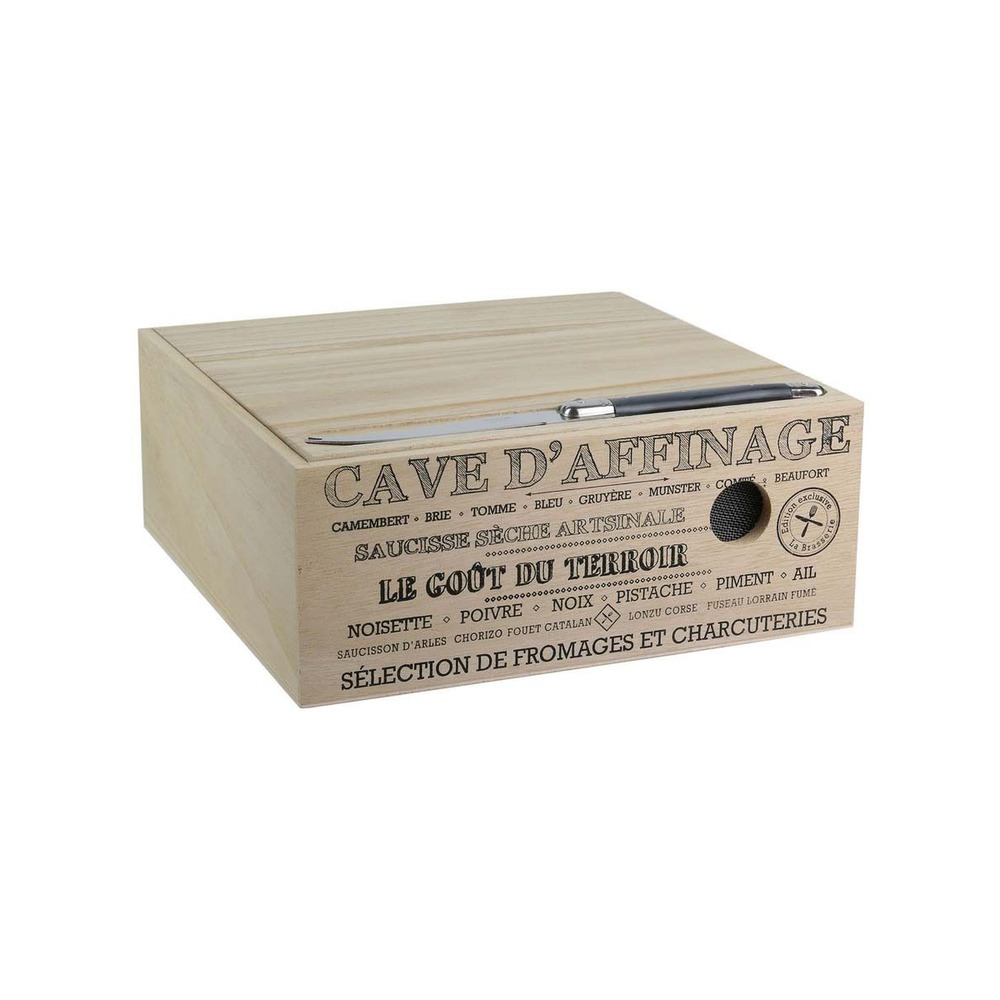 Cave à fromages en bois avec couteau bistrot