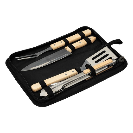 Ustensiles à barbecue en bois et malette en toile