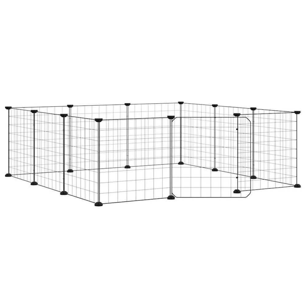 Cage pour animaux de compagnie à 12 panneaux avec porte, noire, 105 x 105 x 35 cm, acier