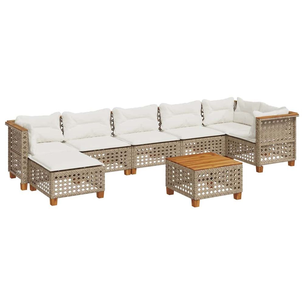 Salon de jardin avec coussins 8 pcs beige résine tressée