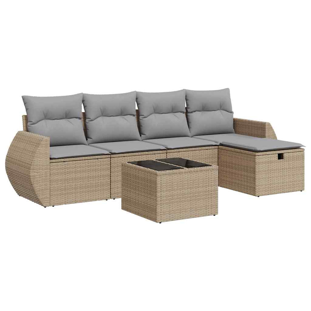 Salon de jardin avec coussins 6 pcs beige résine tressée