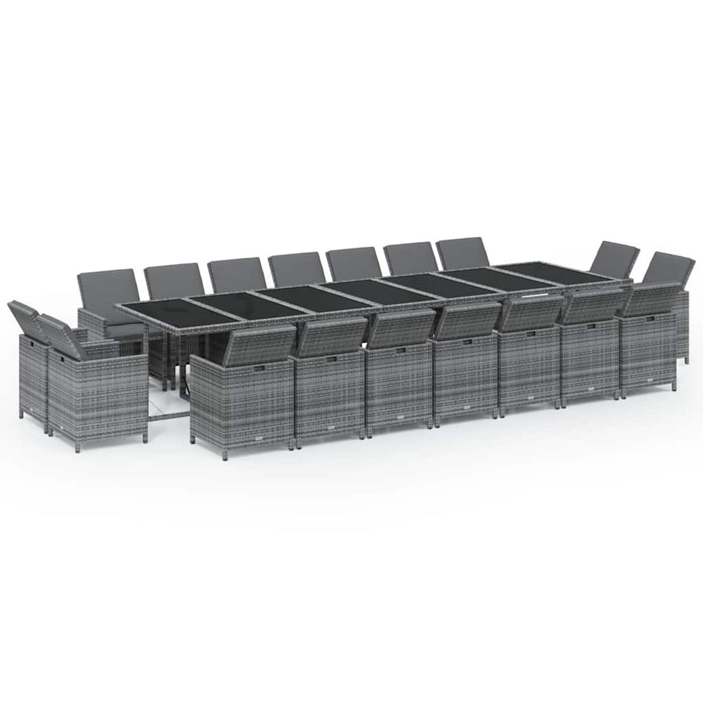 Ensemble à manger de jardin coussins 19 pcs résine tressée gris