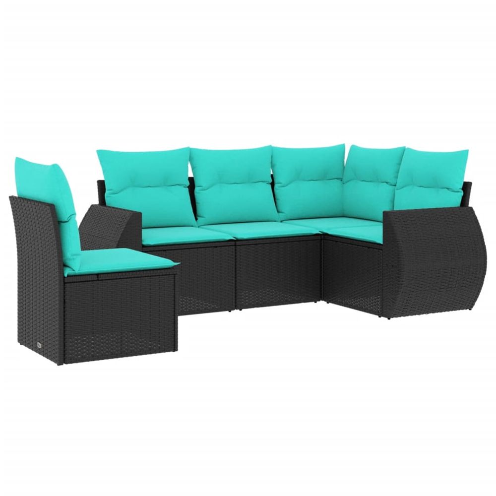 Salon de jardin 5 pcs avec coussins noir résine tressée