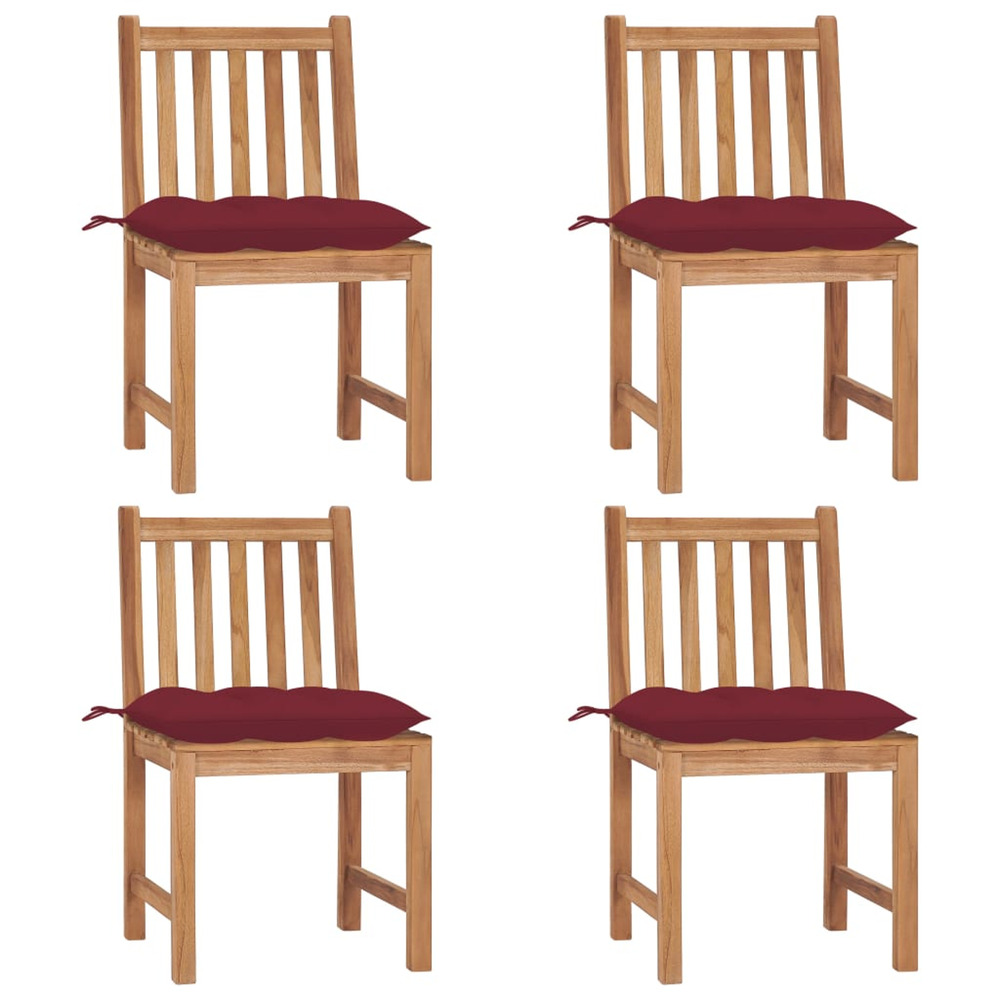 Chaises de jardin lot de 4 avec coussins bois de teck massif