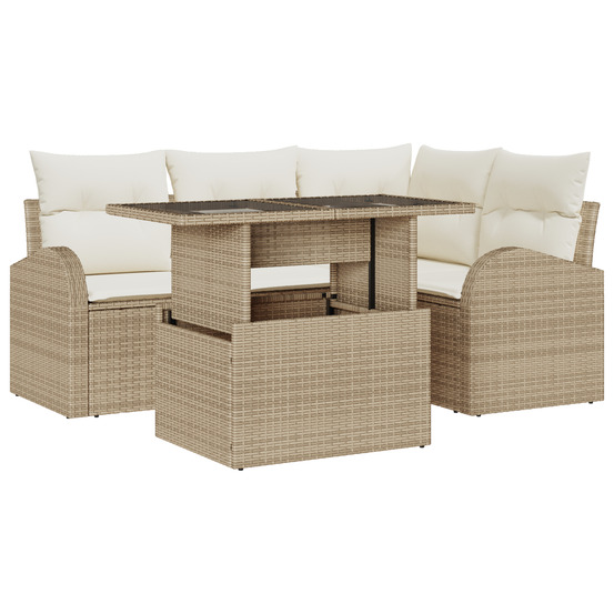 Ensemble de canapés de jardin 5 pièces avec coussins en poly rattan beige