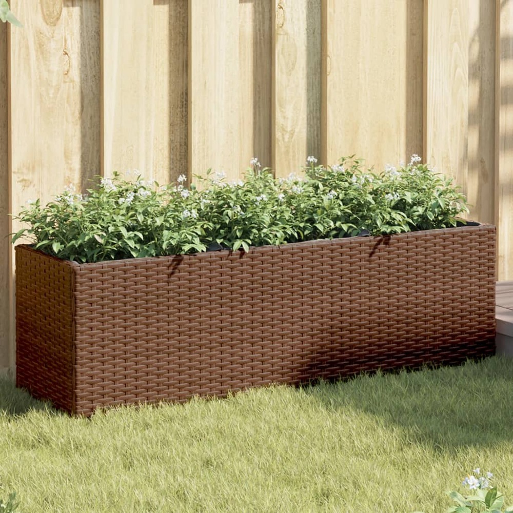 Jardinière avec 3 pots marron 105x30x32 cm résine tressée
