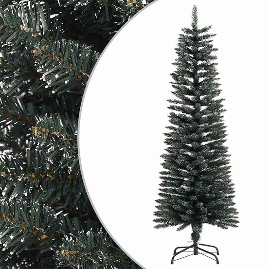 Sapin de noël artificiel mince enneigé pvc pour espace réduit vert 120 cm