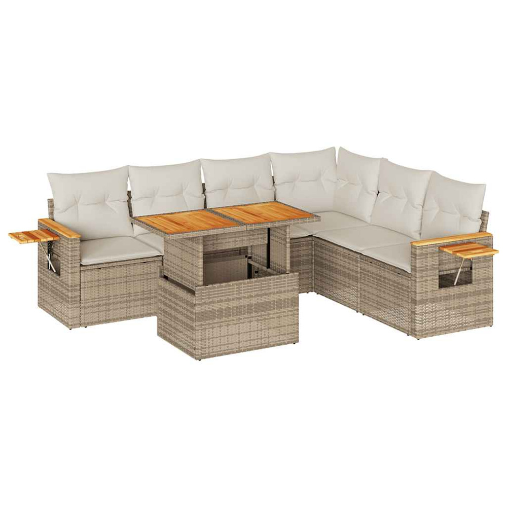 Salon de jardin avec coussins 7 pcs beige résine tressée acacia