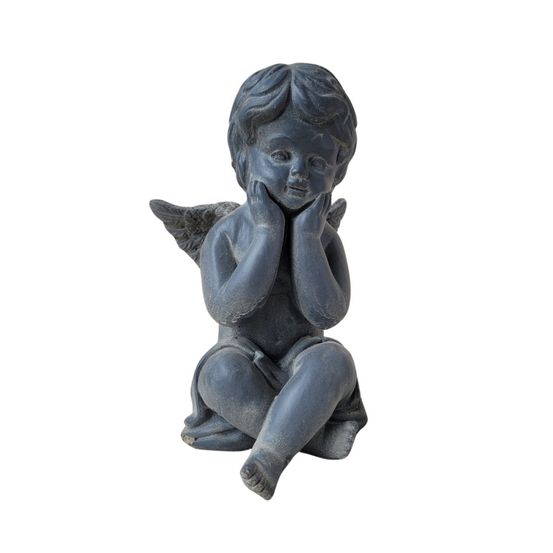 Statuette statue sculpture jardin ange chérubin béton gris 24.5cm