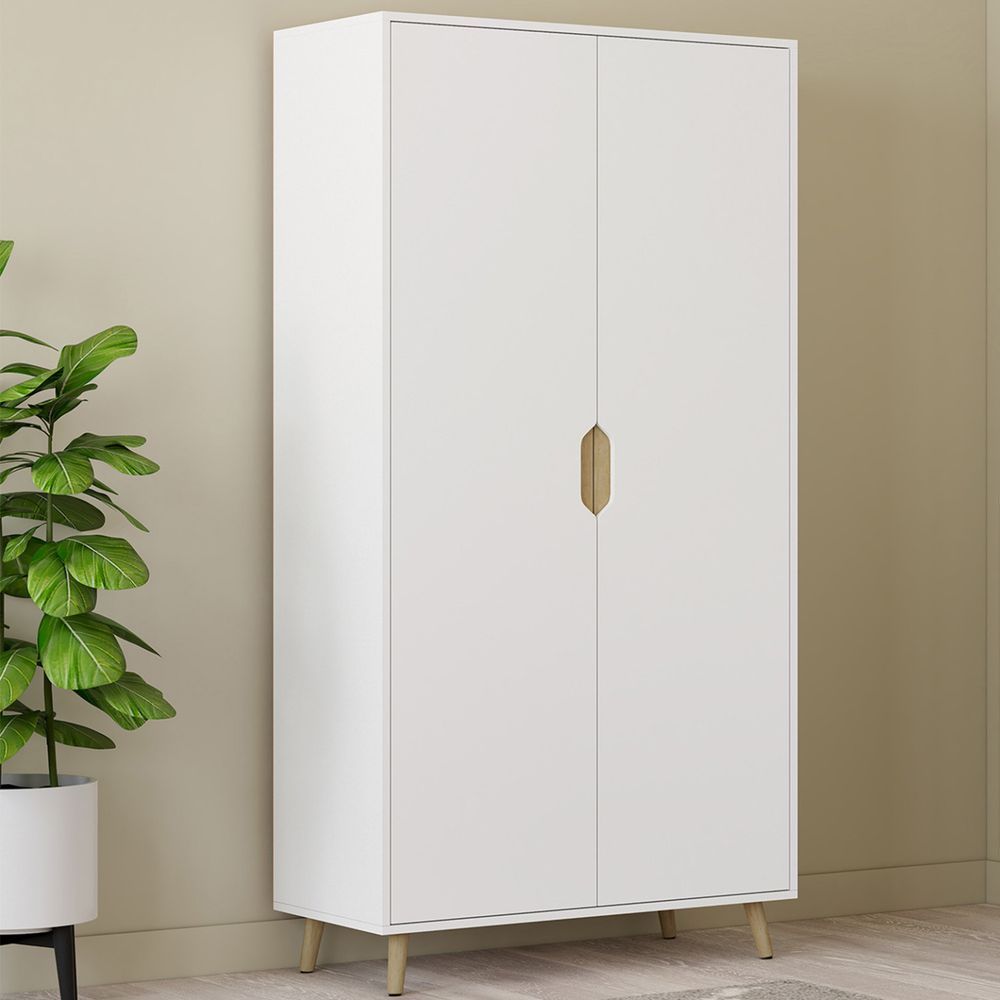 Armoire 2 portes helsinki scandinave blanc penderie 80 cm avec étagères rangement maxi capacité