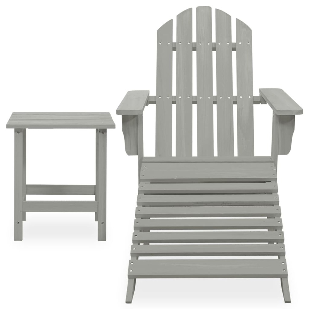 Chaise de jardin adirondack avec pouf et table sapin gris