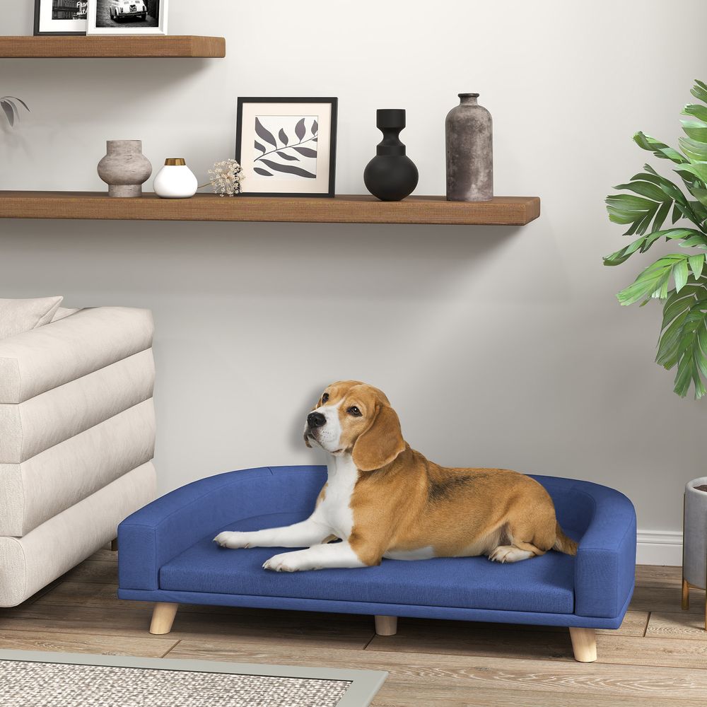 Canapé pour chien en bois et polyester bleu 98 x 67 x 25 cm grands chiens couchage surélevé confortable