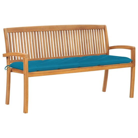 Banc de jardin empilable et coussin 159 cm bois de teck massif