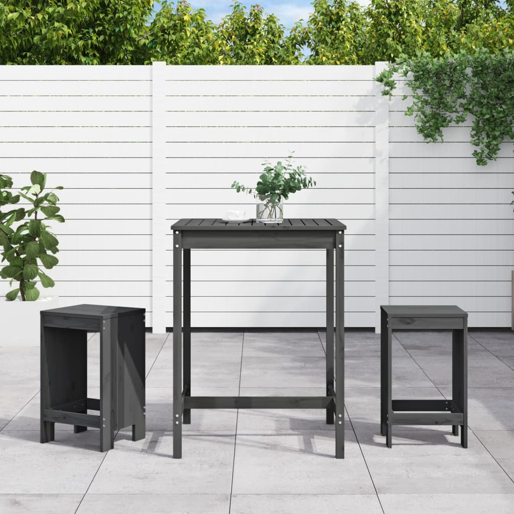 Ensemble de bar de jardin 3 pcs gris bois de pin massif