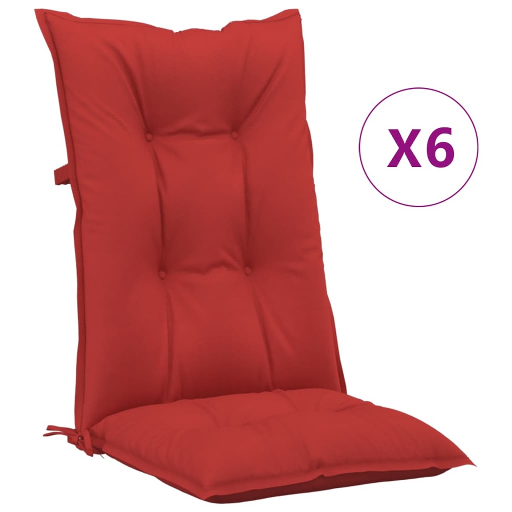 Coussins de chaise de jardin dossier haut lot de 6 rouge tissu