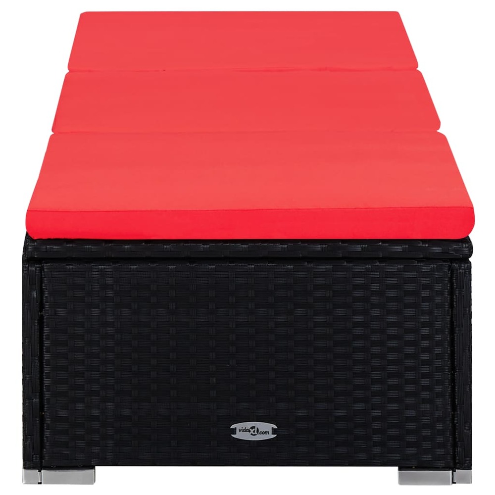 Chaises longues de jardin table à thé 3 pcs résine tressée noir