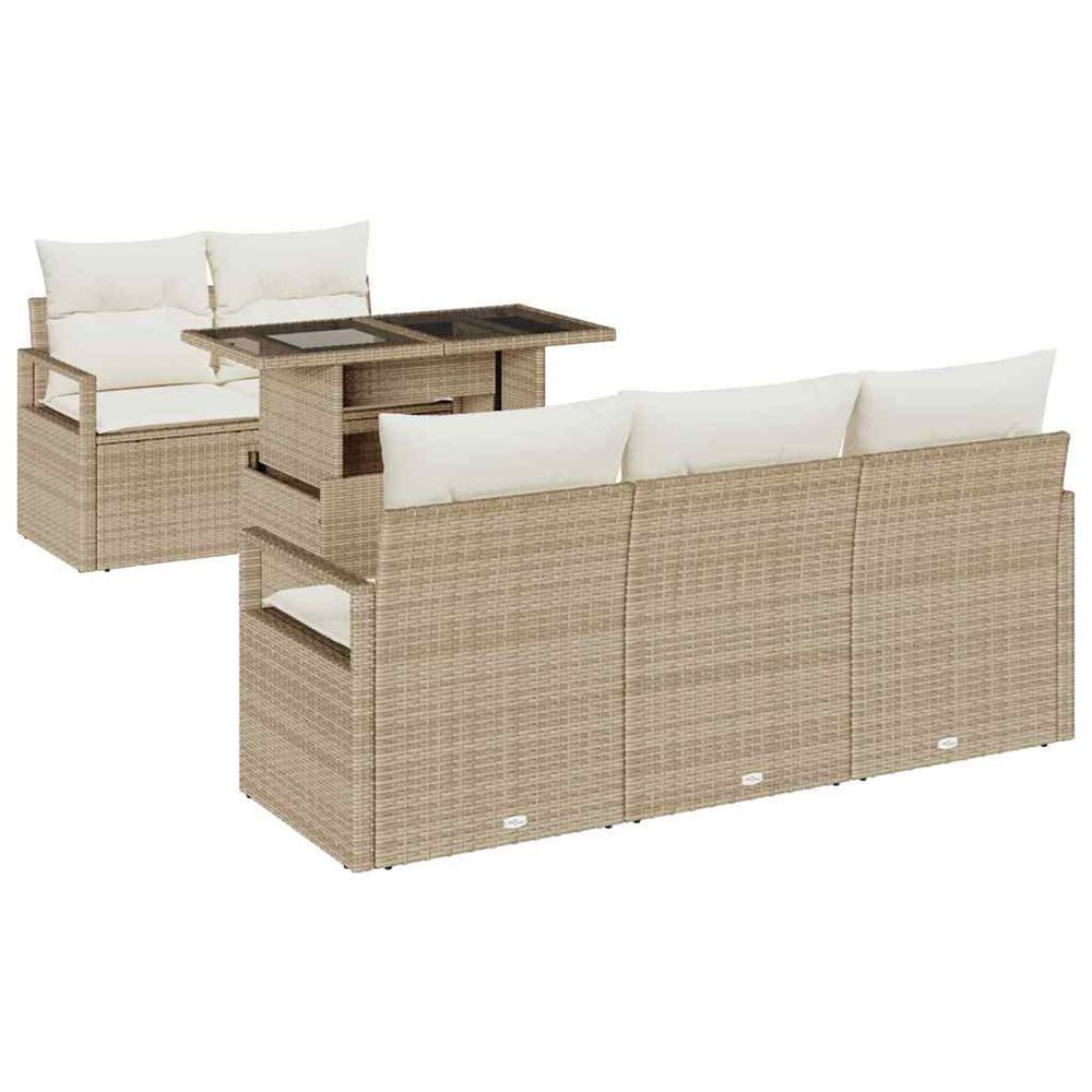 Ensemble de canapé de jardin 6 pc beige poly rotin