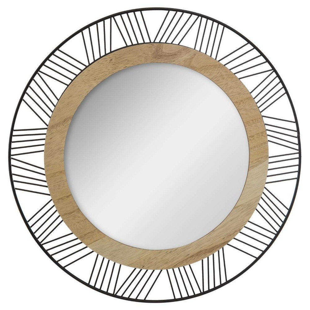 Miroir joe - métal et bois - noir - d45 cm