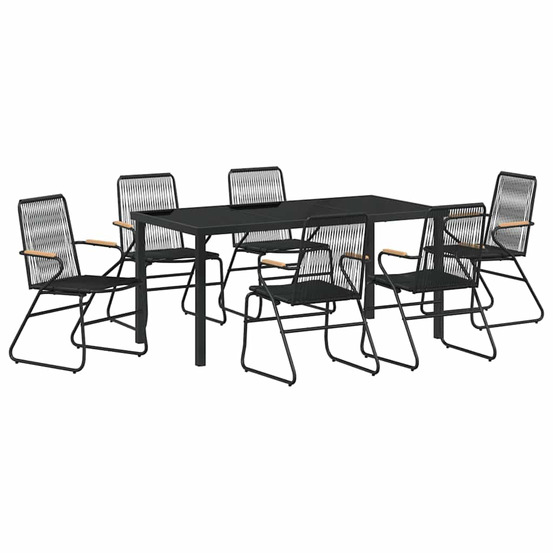 Ensemble de salle à manger pour jardin 7 pcs noir rattan pvc