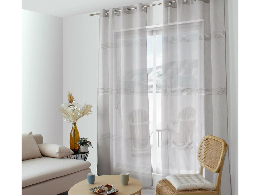 Voilage bande ajourée mia gris 140 x240 cm