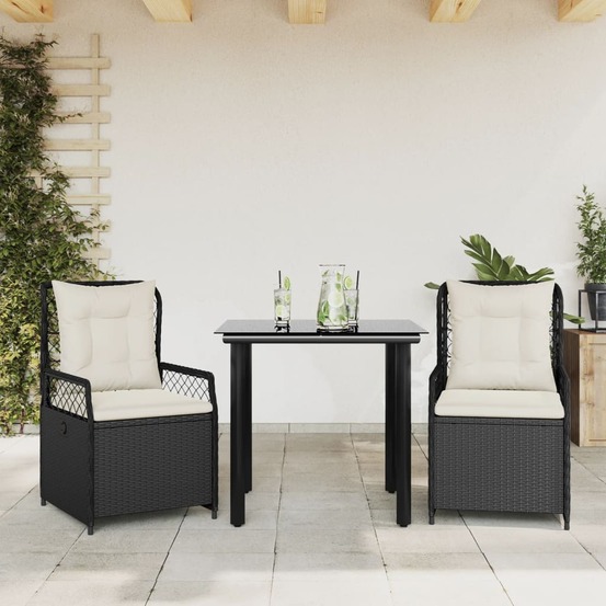 Ensemble à manger de jardin avec coussins 3 pcs noir