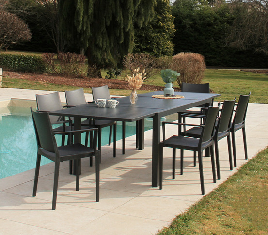Ensemble table et chaises de jardin - 8 places - gris - guetharos