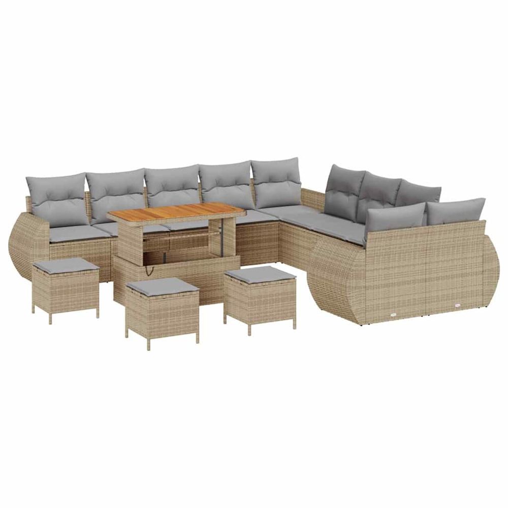 Ensemble de canapé de jardin 14 pc beige polyrotin