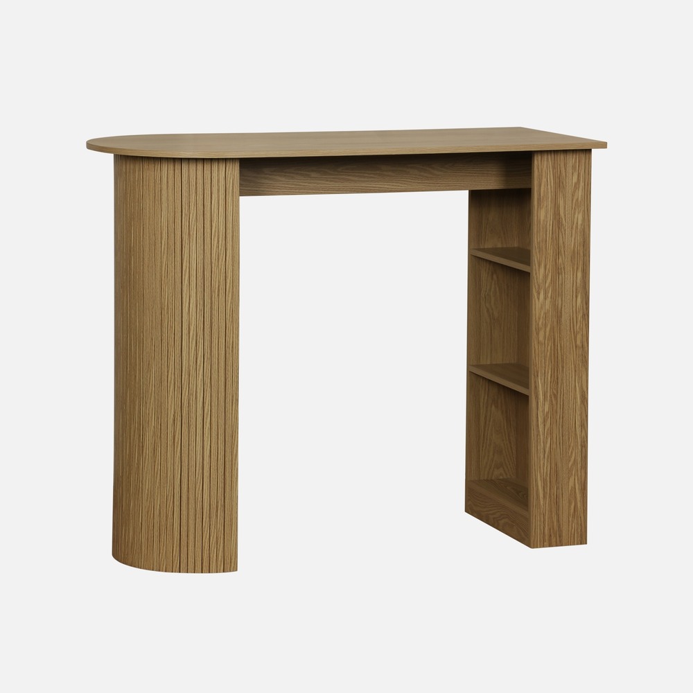 Table bar, table haute de cuisine table d'appoint décor bois avec rangements, 3 étagères, 120 x 55 x 100 cm