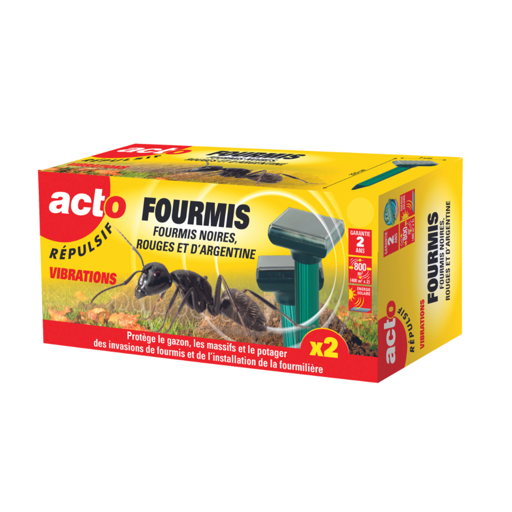 Répulsif fourmis solaire vibrations acto - lot de 2 émetteurs
