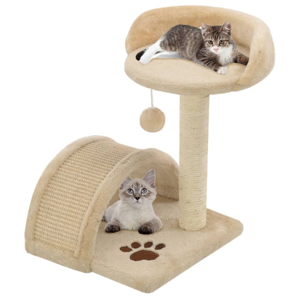 Mini arbre à chat 40cm avec griffoir sisal et balle de jeu, poteau à griffer beige et marron