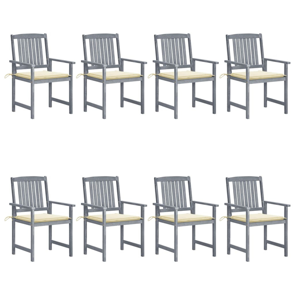 Chaises de jardin et coussins lot de 8 bois acacia solide gris