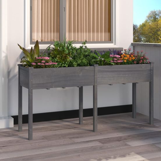 Jardinière rectangulaire bois sur pieds pour potager balcon gris 161cm