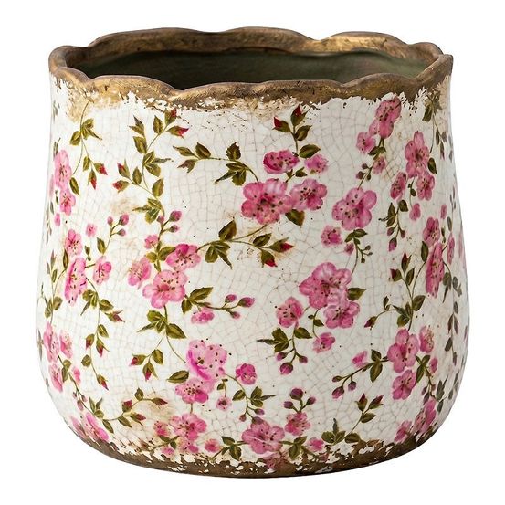 Pot de fleurs céramique fleurs roses 18x16cm