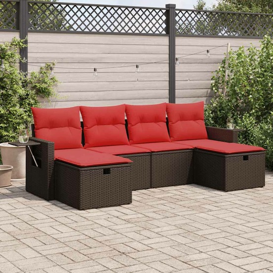 Salon de jardin avec coussins 6 pcs marron résine tressée