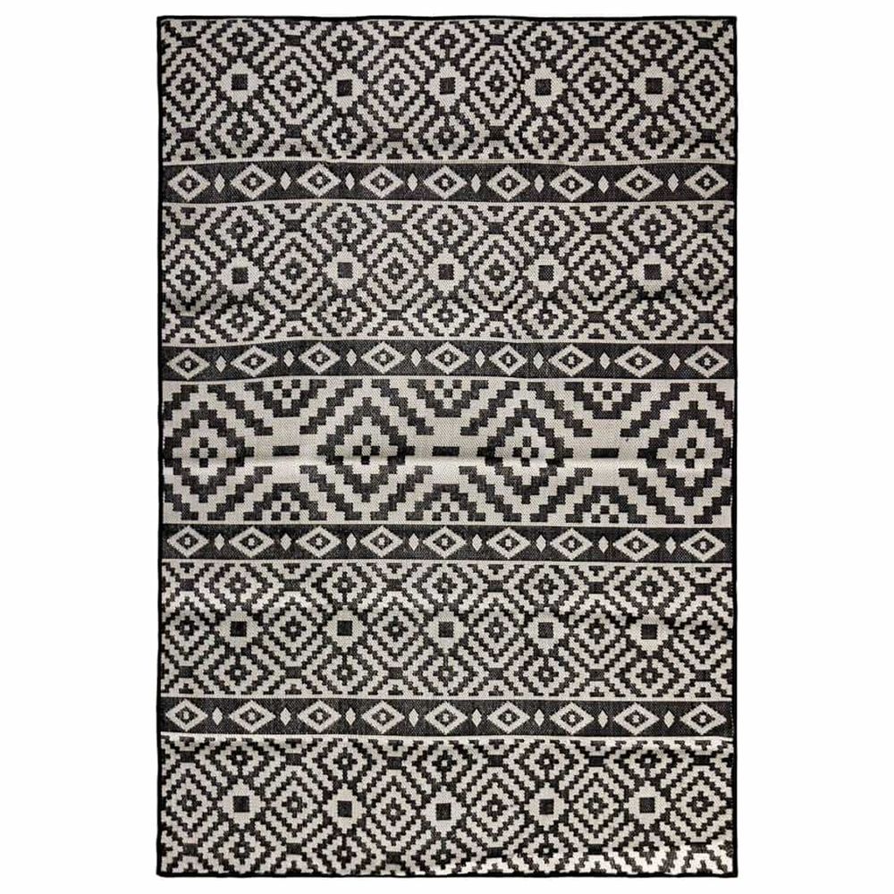 Tapis à tissage plat d'extérieur 140x200 cm rayures noires