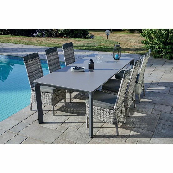 Ensemble table et 6 chaises de jardin en résine tressée 6 places faro - gris