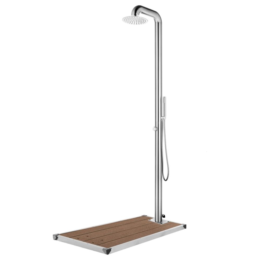 Douche de jardin avec base marron 230 cm acier inoxydable