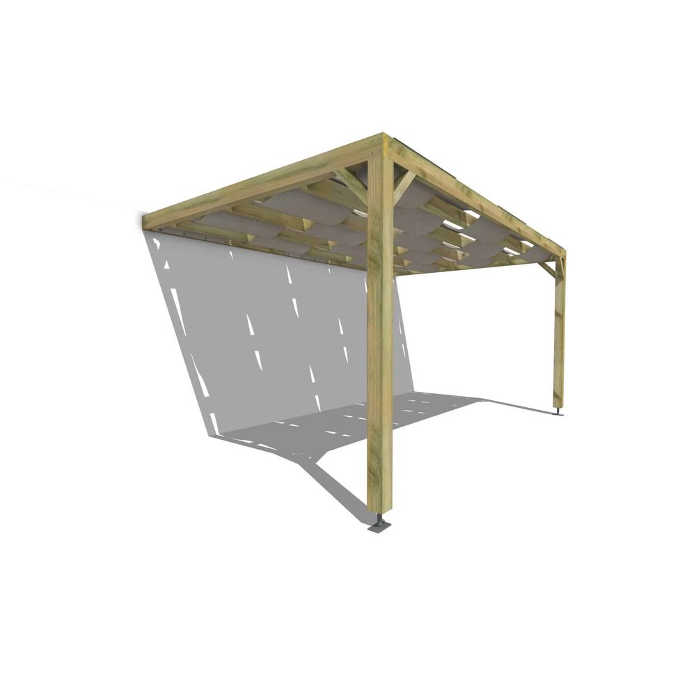 Pergola bois • 5m x 3m • adossée • sens largeur • voilage semi-transparent inclus • livraison comprise