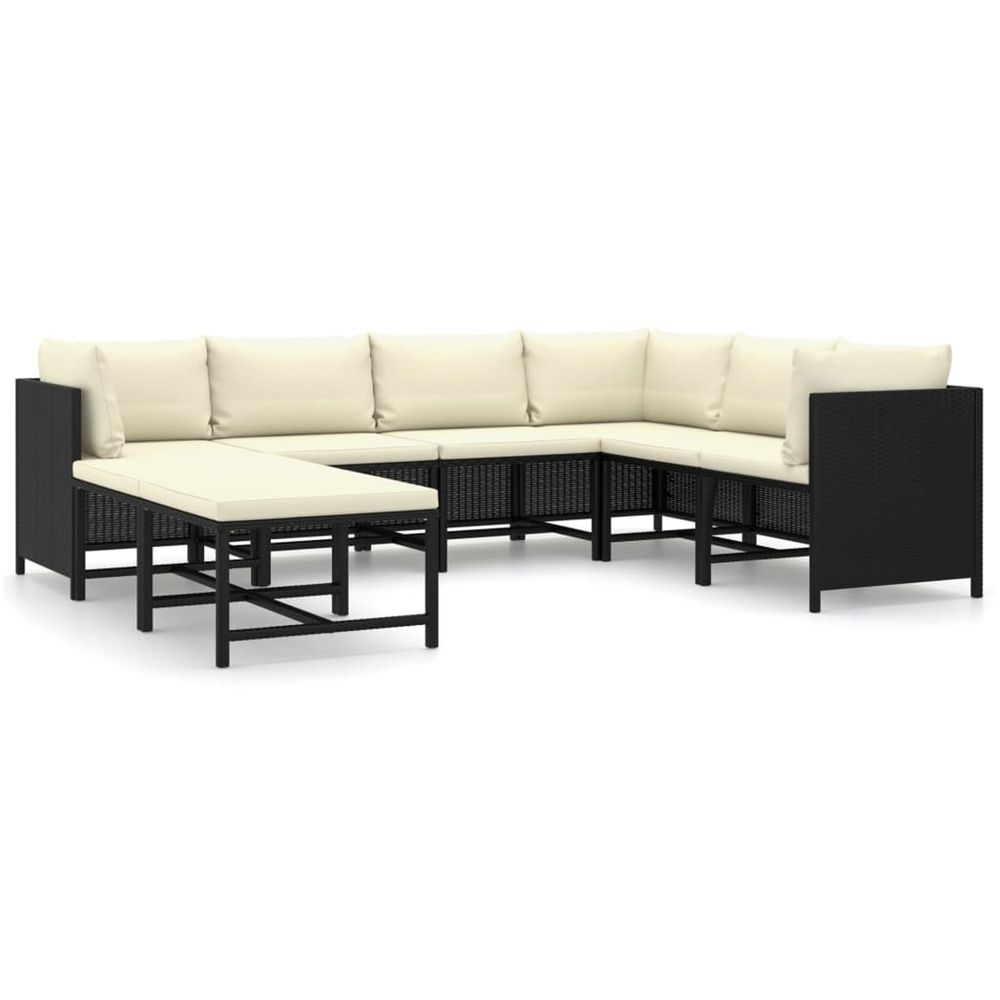 Salon de jardin 8 pcs avec coussins résine tressée noir