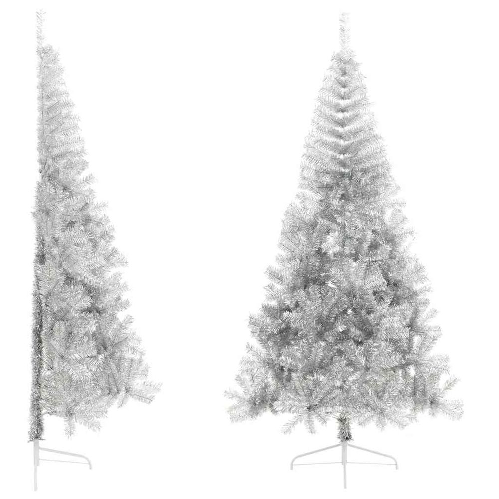 Demi sapin de noël artificiel avec support argenté 210 cm pet