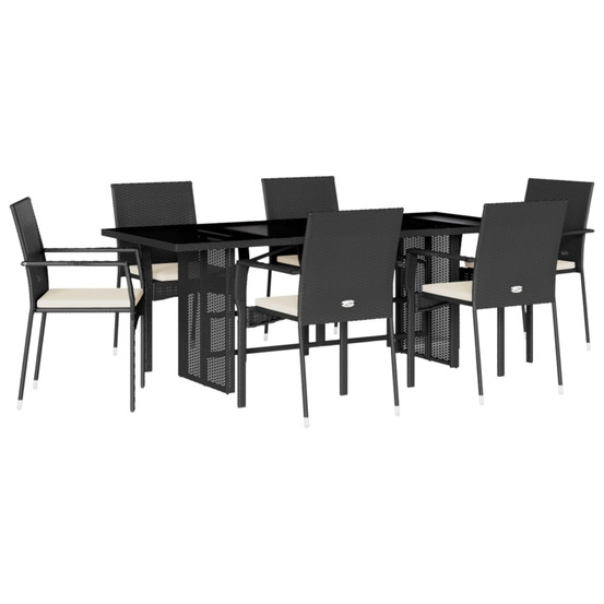 Ensemble à manger de jardin coussins 7pcs noir résine tressée