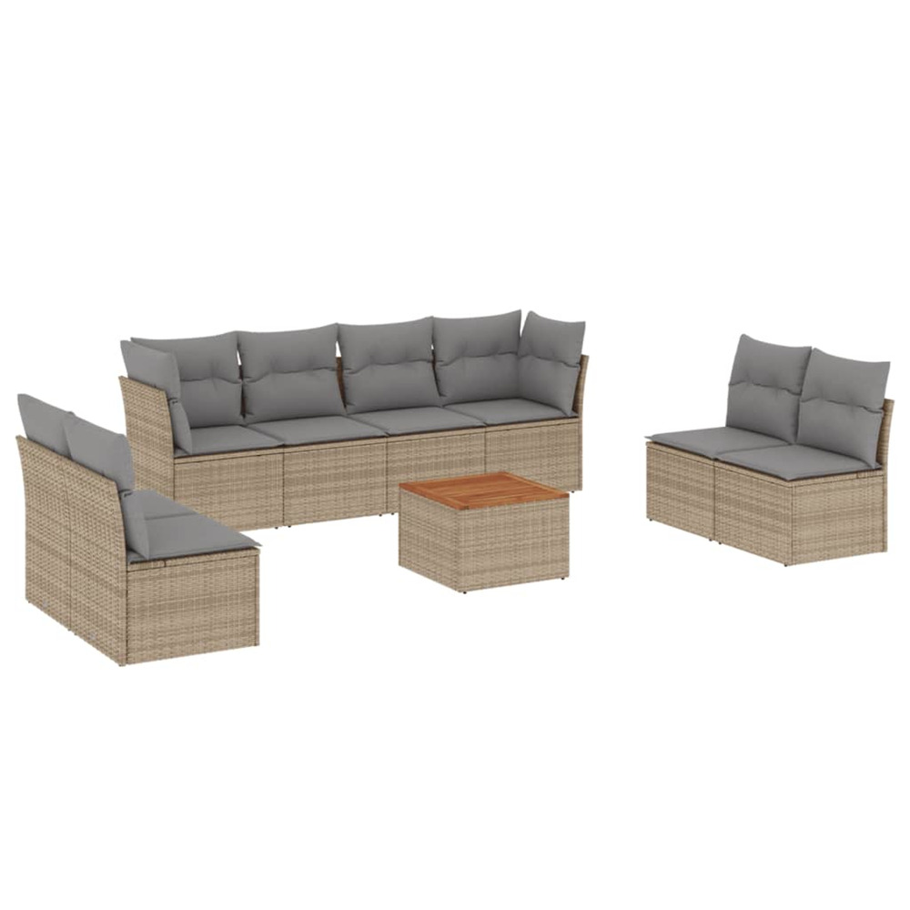 Salon de jardin avec coussins 9pcs mélange beige résine tressée