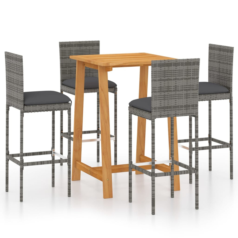 Ensemble de bar de jardin avec coussins 5 pcs gris