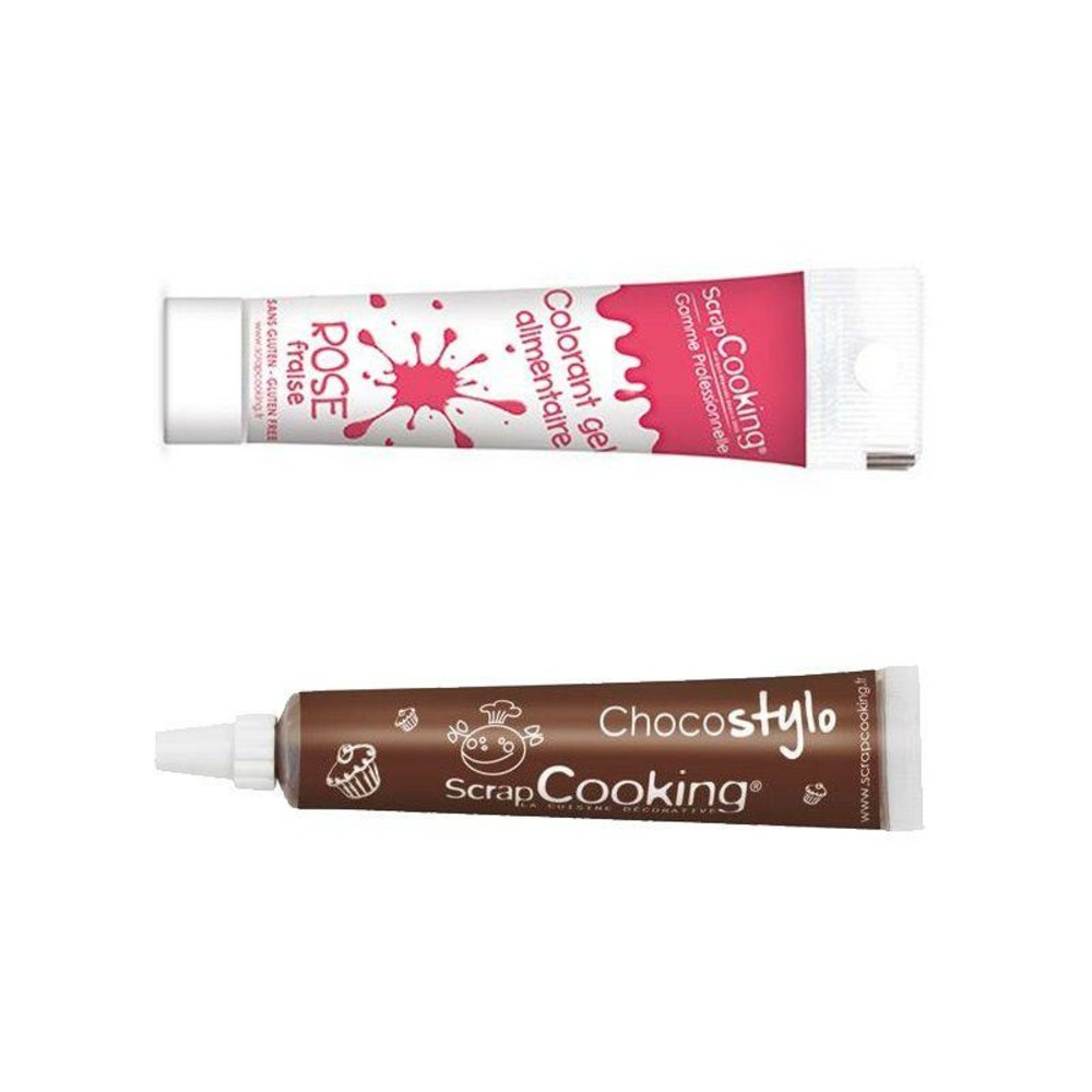Stylo chocolat + colorant alimentaire en gel rose foncé