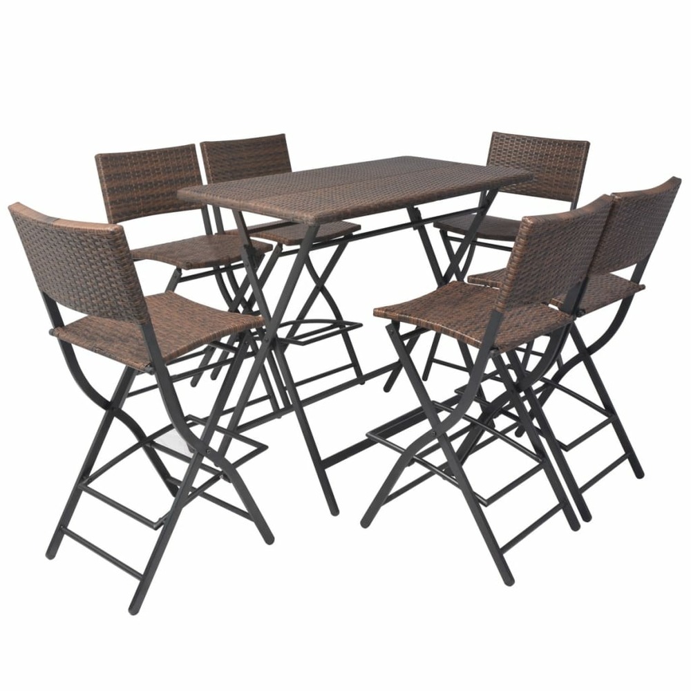 Mobilier à dîner pliable 7 pièces acier résine tressée marron