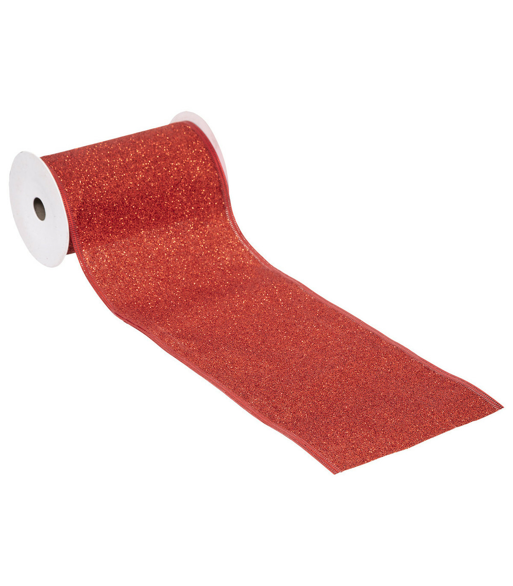 Guirlande de noël ruban rouge pailleté 12 cm x 5 m