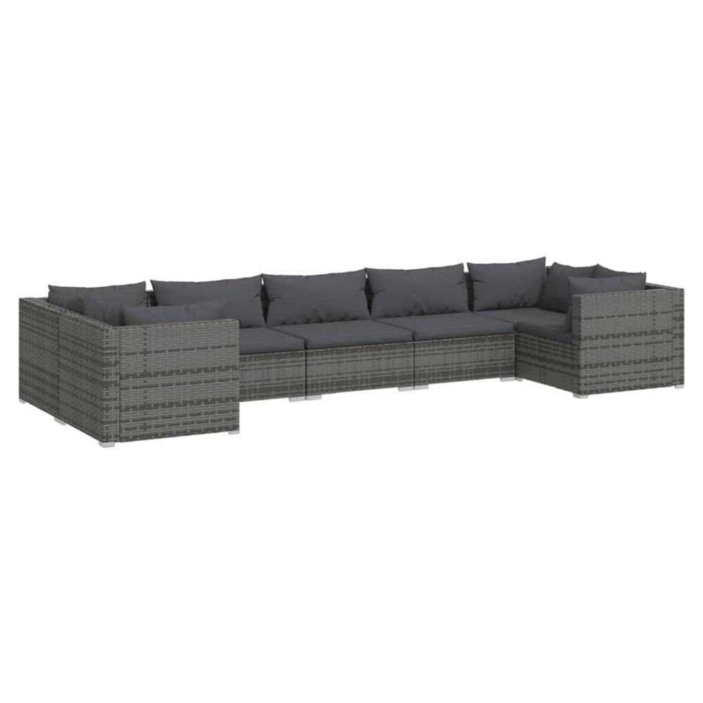 Salon de jardin 7 pcs avec coussins résine tressée gris
