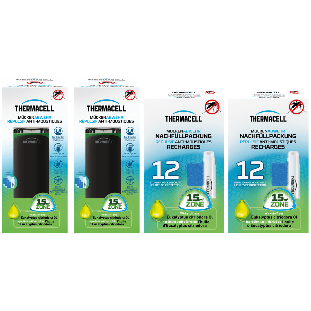 Thermacell 2 diffuseurs répulsifs anti moustiques & moustiques tigres - extérieur - sans fil - protection 15m² - recharges 24h