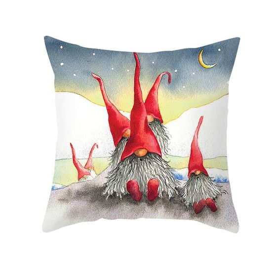 Housse de coussin de noël - lutins avec chapeaux rouges