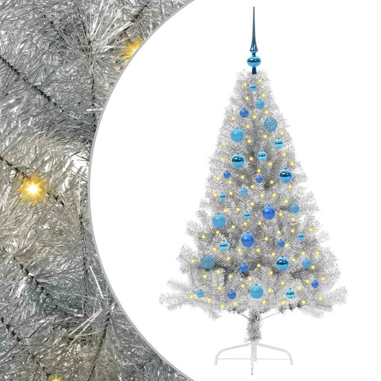 Sapin de noël artificiel pré-éclairé argent 150 cm pet